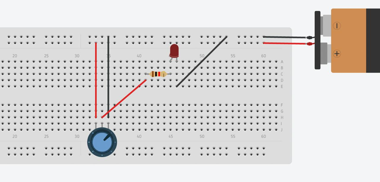 Potentiometer with LED breadboard diagram