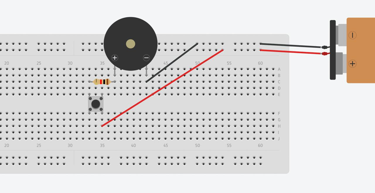 Pushbutton with Buzzer breadboard diagram